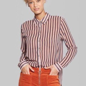 Wild Fable - Retro, sheer, button down blouse with multi-color stripes - Size M